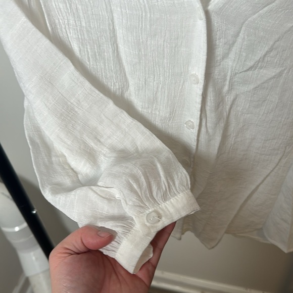 BP White Lightweight Gauzy Flowy Business Casual Peasant Button Blouse Size S - Picture 3 of 6